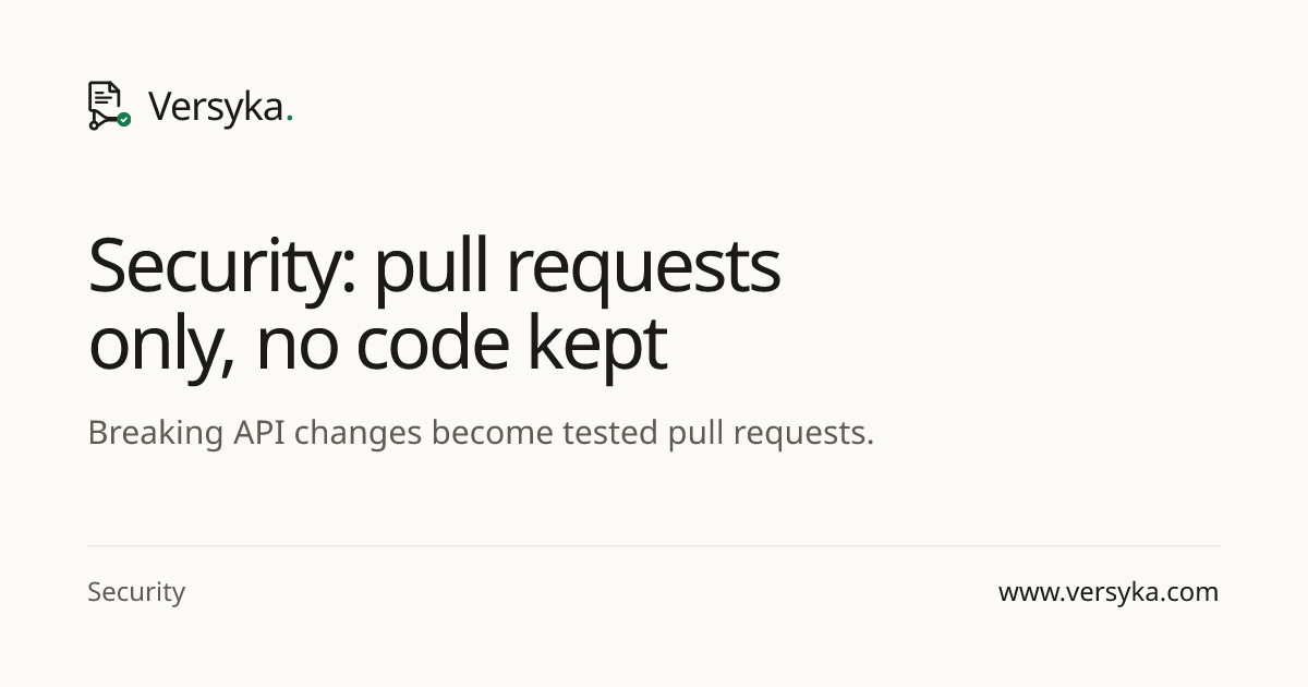 Security: pull requests only, no code kept · Versyka